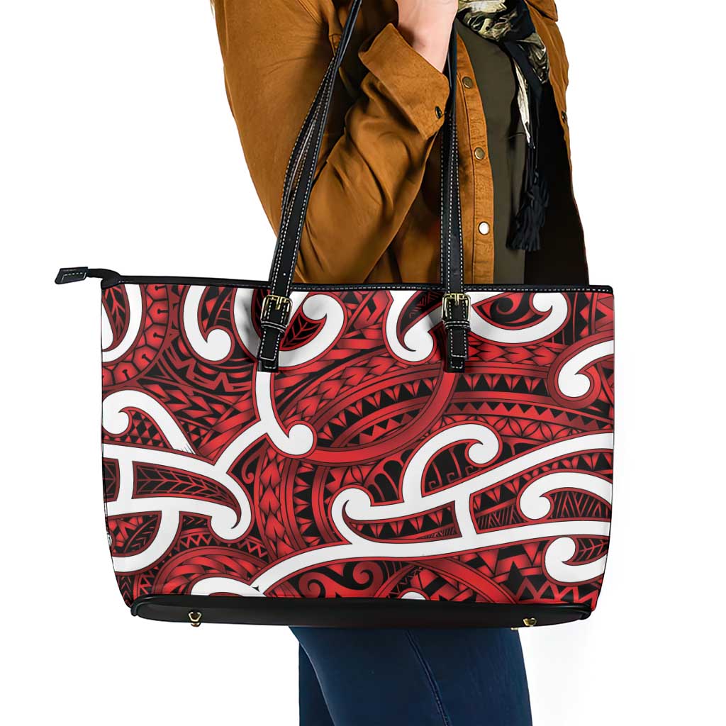Aotearoa Maori Kowhaiwhai Leather Tote Bag Whero Puhoro and Patiki