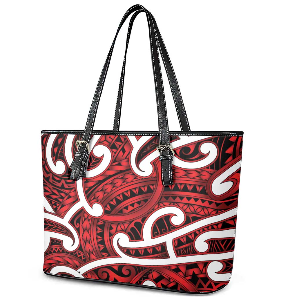 Aotearoa Maori Kowhaiwhai Leather Tote Bag Whero Puhoro and Patiki
