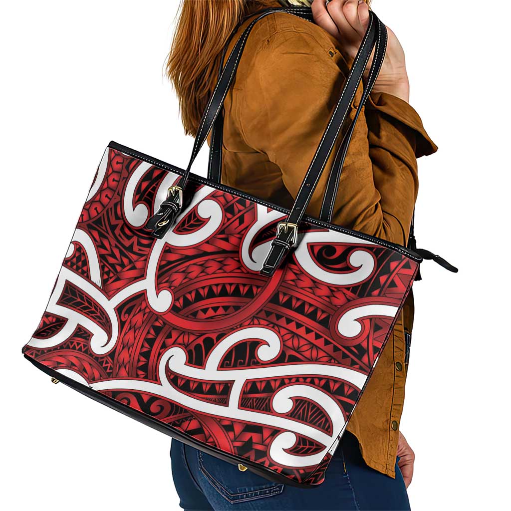 Aotearoa Maori Kowhaiwhai Leather Tote Bag Whero Puhoro and Patiki