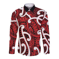 Aotearoa Maori Kowhaiwhai Long Sleeve Button Shirt Whero Puhoro and Patiki