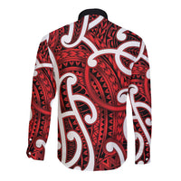 Aotearoa Maori Kowhaiwhai Long Sleeve Button Shirt Whero Puhoro and Patiki