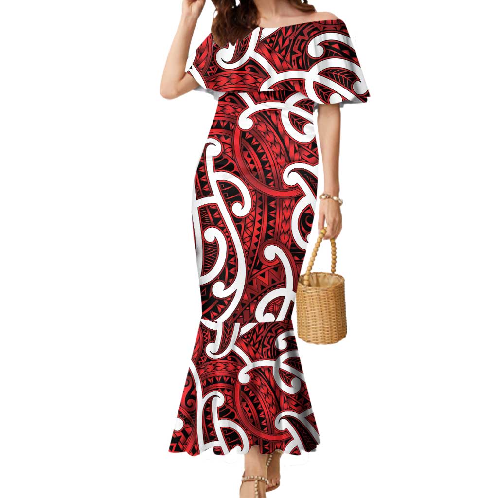 Aotearoa Maori Kowhaiwhai Mermaid Dress Whero Puhoro and Patiki