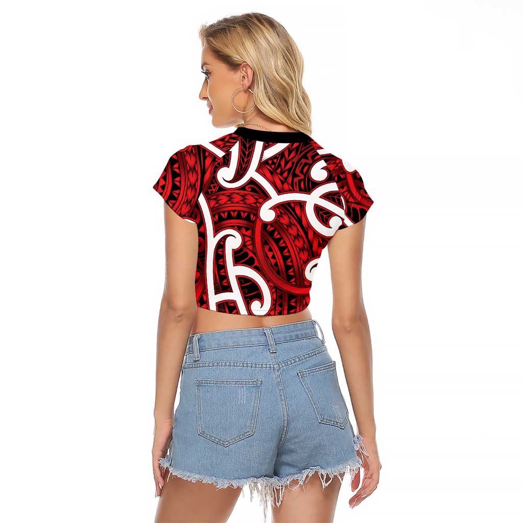 Aotearoa Maori Kowhaiwhai Raglan Cropped T Shirt Whero Puhoro and Patiki LT9 - Polynesian Pride