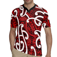 Aotearoa Maori Kowhaiwhai Rugby Jersey Whero Puhoro and Patiki