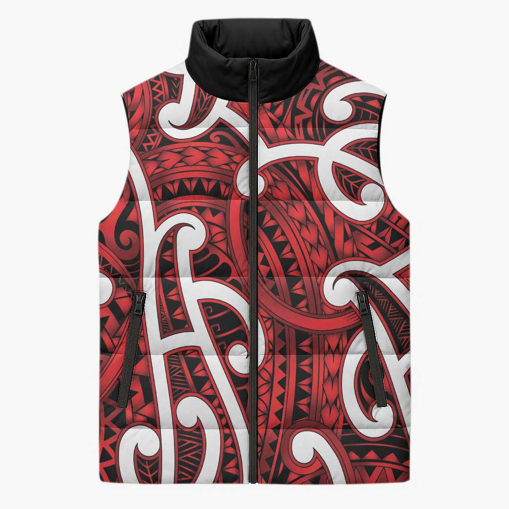 Aotearoa Maori Kowhaiwhai Sleeveless Puffer Jacket Whero Puhoro and Patiki LT9 Unisex Red - Polynesian Pride
