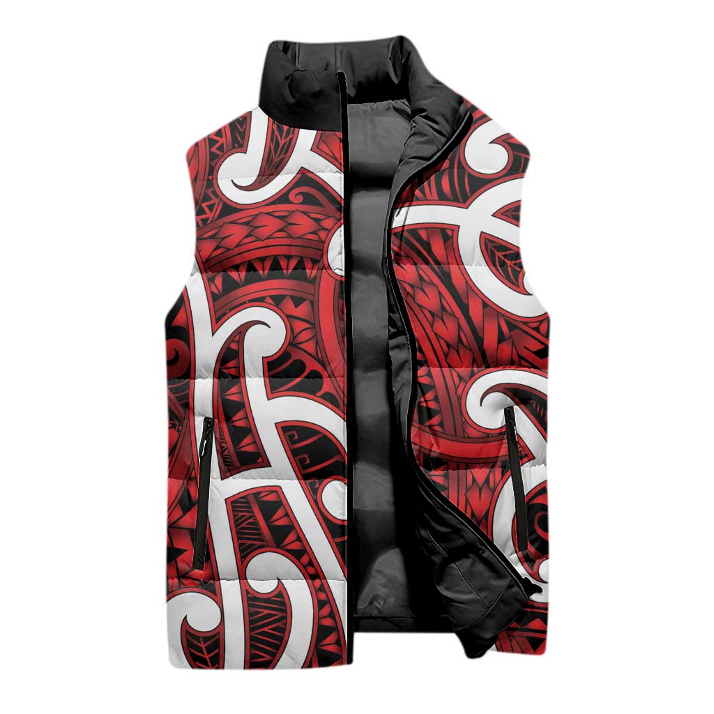 Aotearoa Maori Kowhaiwhai Sleeveless Puffer Jacket Whero Puhoro and Patiki