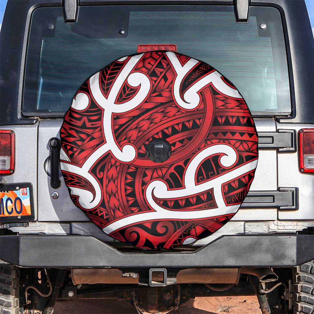 Aotearoa Maori Kowhaiwhai Spare Tire Cover Whero Puhoro and Patiki LT9 Red - Polynesian Pride