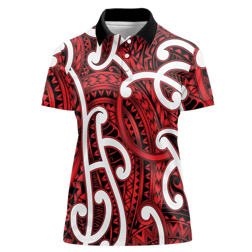 Aotearoa Maori Kowhaiwhai Women Polo Shirt Whero Puhoro and Patiki
