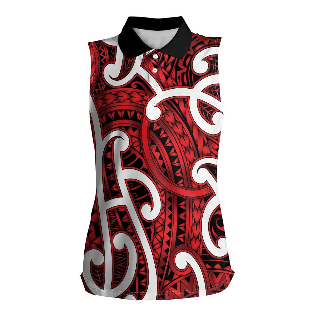Aotearoa Maori Kowhaiwhai Women Sleeveless Polo Shirt Whero Puhoro and Patiki