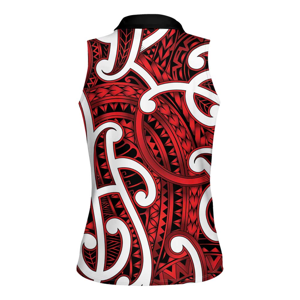 Aotearoa Maori Kowhaiwhai Women Sleeveless Polo Shirt Whero Puhoro and Patiki