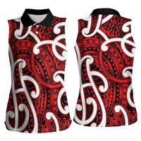 Aotearoa Maori Kowhaiwhai Women Sleeveless Polo Shirt Whero Puhoro and Patiki
