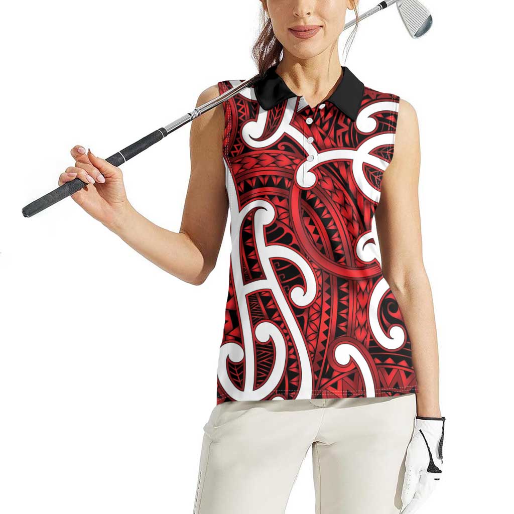 Aotearoa Maori Kowhaiwhai Women Sleeveless Polo Shirt Whero Puhoro and Patiki