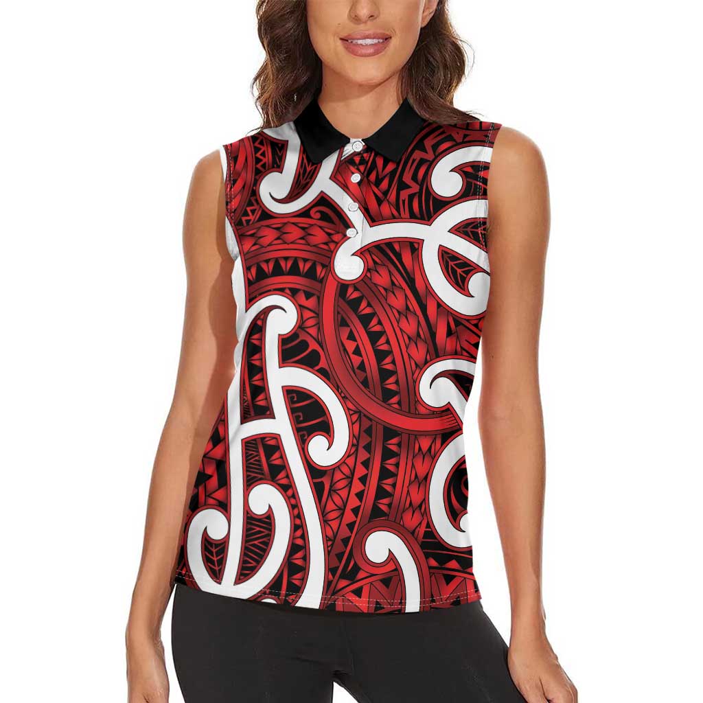 Aotearoa Maori Kowhaiwhai Women Sleeveless Polo Shirt Whero Puhoro and Patiki
