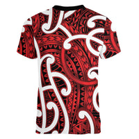 Aotearoa Maori Kowhaiwhai Women V-Neck T-Shirt Whero Puhoro and Patiki