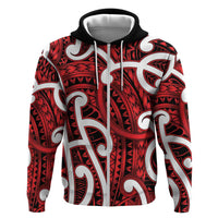 Aotearoa Maori Kowhaiwhai Zip Hoodie Whero Puhoro and Patiki