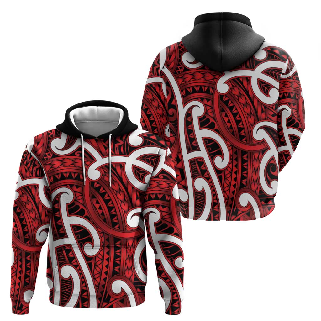 Aotearoa Maori Kowhaiwhai Zip Hoodie Whero Puhoro and Patiki
