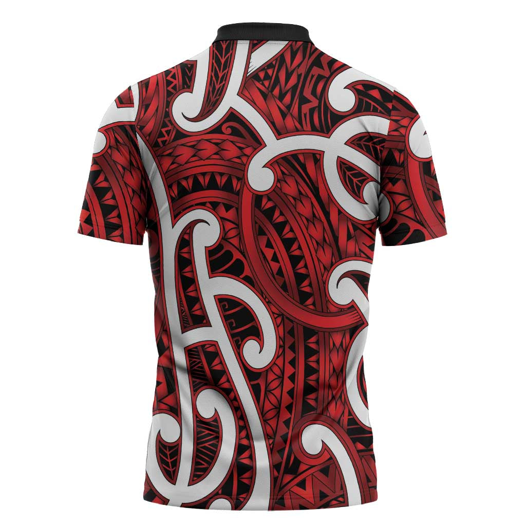 Aotearoa Maori Kowhaiwhai Zipper Polo Shirt Whero Puhoro and Patiki