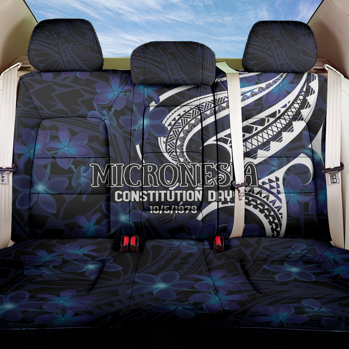 Micronesia Constitution Day Back Car Seat Cover Since 1979 with Polynesian Hibiscus Pattern LT9 One Size Blue - Polynesian Pride