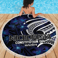 Micronesia Constitution Day Beach Blanket Since 1979 with Polynesian Hibiscus Pattern