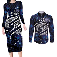 Micronesia Constitution Day Couples Matching Long Sleeve Bodycon Dress and Long Sleeve Button Shirt Since 1979 with Polynesian Hibiscus Pattern
