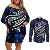 Micronesia Constitution Day Couples Matching Off Shoulder Short Dress and Long Sleeve Button Shirt Since 1979 with Polynesian Hibiscus Pattern