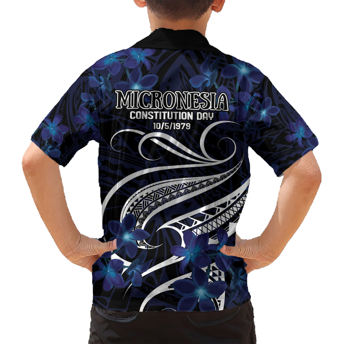 Micronesia Constitution Day Kid Hawaiian Shirt Since 1979 with Polynesian Hibiscus Pattern LT9 - Polynesian Pride