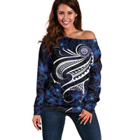Micronesia Constitution Day Off Shoulder Sweater Since 1979 with Polynesian Hibiscus Pattern