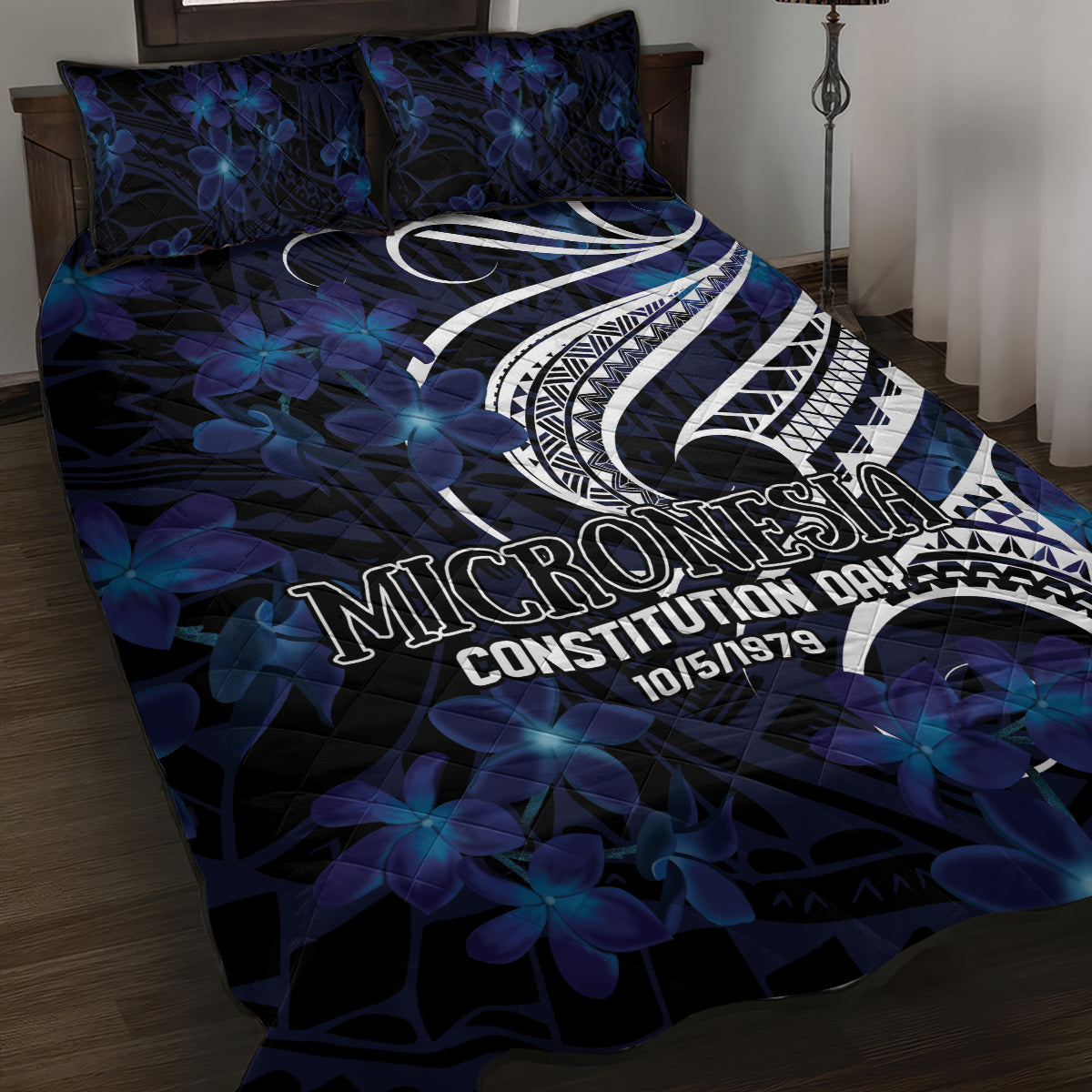 Micronesia Constitution Day Quilt Bed Set Since 1979 with Polynesian Hibiscus Pattern