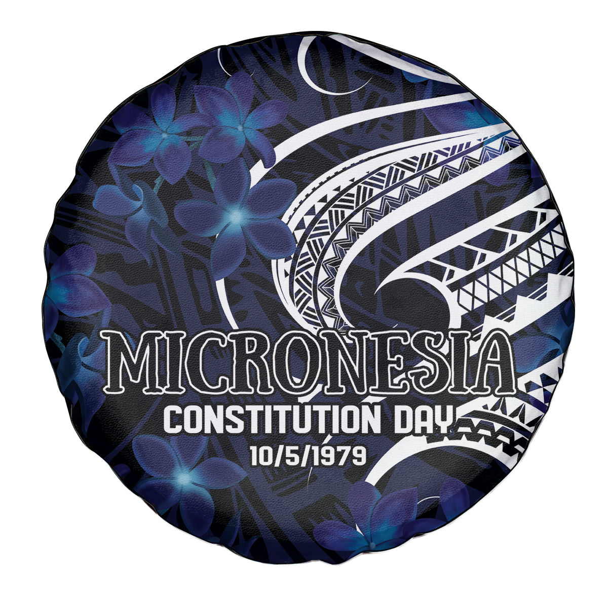 Micronesia Constitution Day Spare Tire Cover Since 1979 with Polynesian Hibiscus Pattern