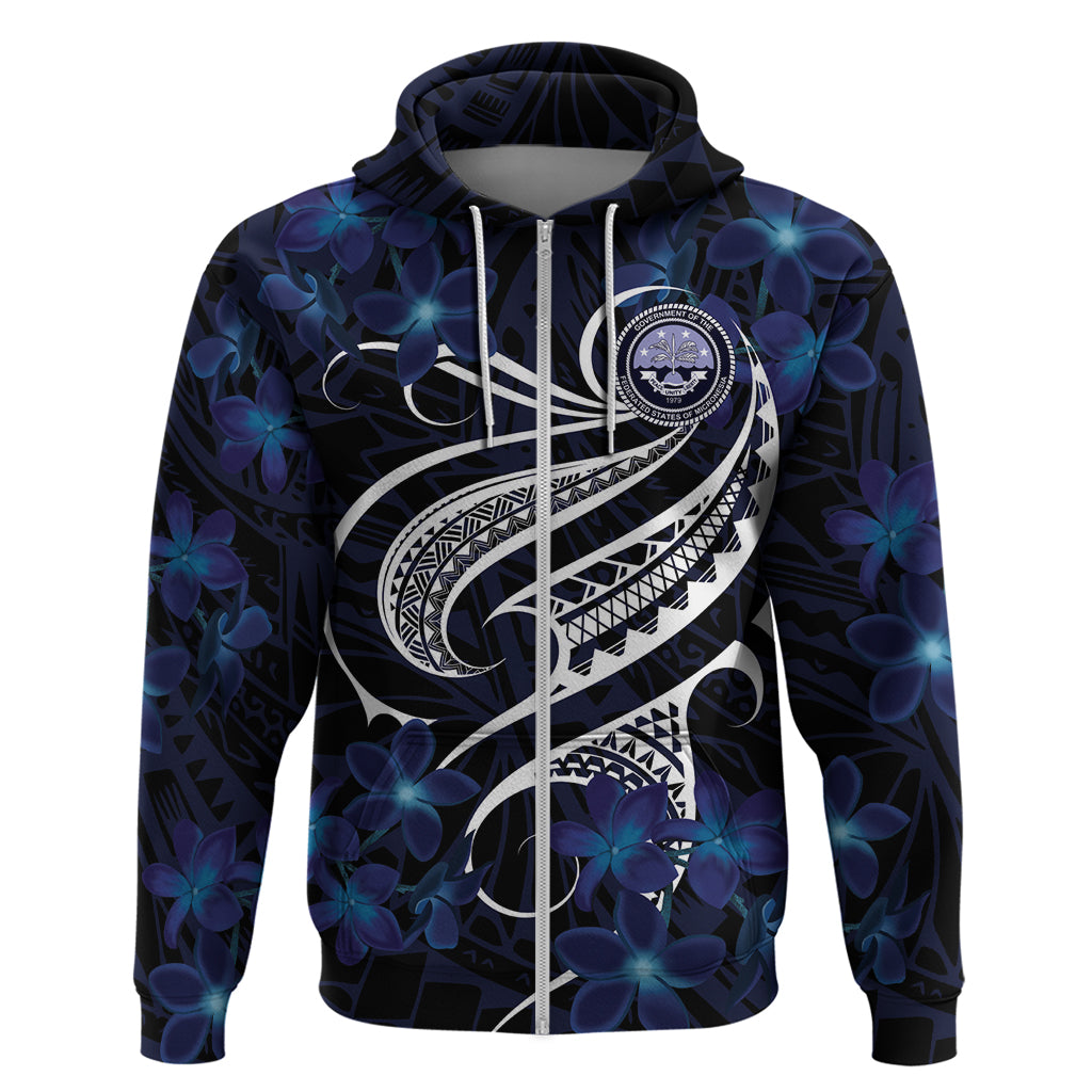 Micronesia Constitution Day Zip Hoodie Since 1979 with Polynesian Hibiscus Pattern