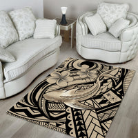 Polynesian Shark Tribal Tattoo Area Rug Beige Style