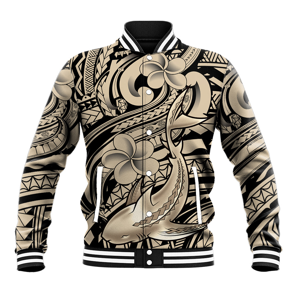 Polynesian Shark Tribal Tattoo Baseball Jacket Beige Style LT9 Unisex Beige - Polynesian Pride