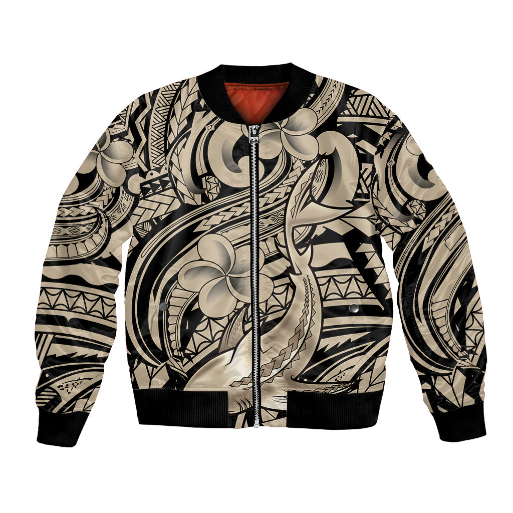 Polynesian Shark Tribal Tattoo Bomber Jacket Beige Style