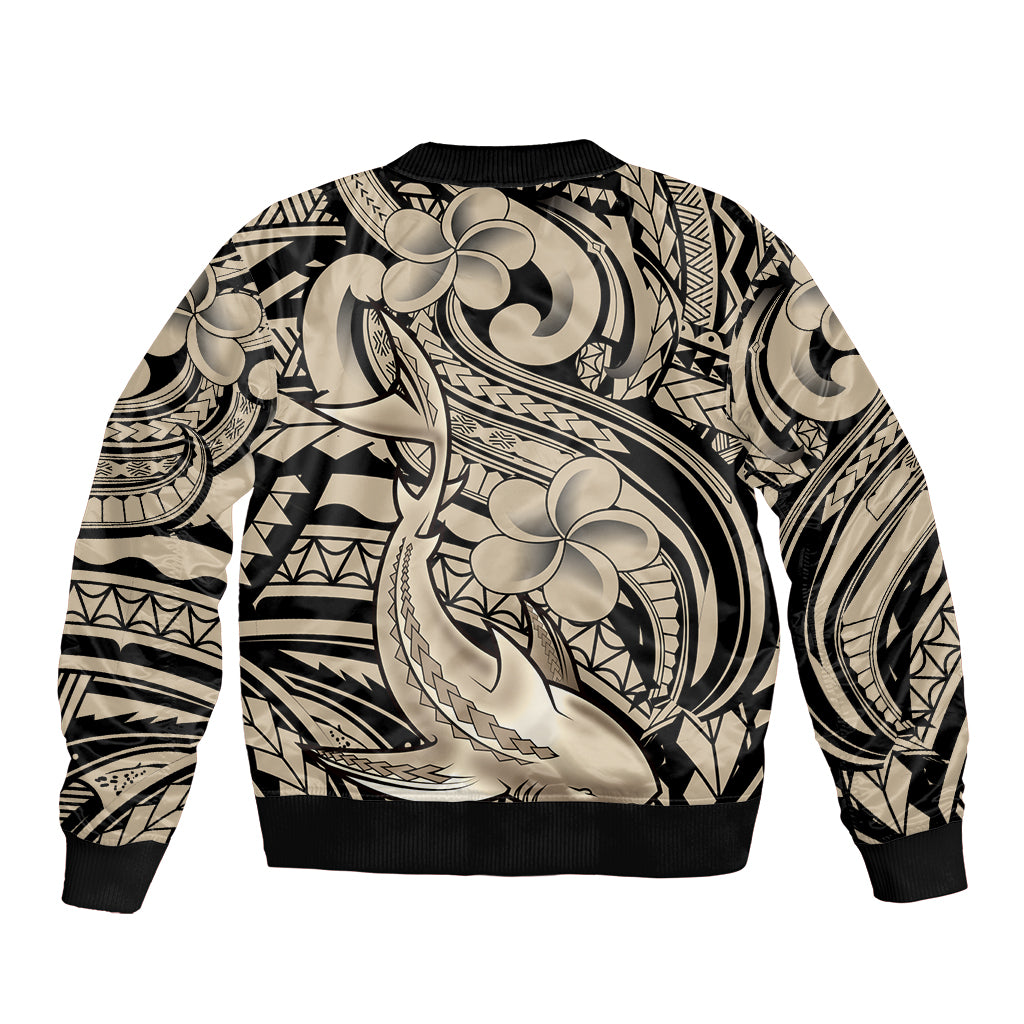 Polynesian Shark Tribal Tattoo Bomber Jacket Beige Style