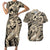 Polynesian Shark Tribal Tattoo Couples Matching Short Sleeve Bodycon Dress and Hawaiian Shirt Beige Style