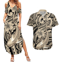 Polynesian Shark Tribal Tattoo Couples Matching Summer Maxi Dress and Hawaiian Shirt Beige Style LT9 Beige - Polynesian Pride