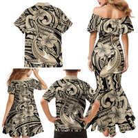 Polynesian Shark Tribal Tattoo Family Matching Mermaid Dress and Hawaiian Shirt Beige Style LT9 - Polynesian Pride
