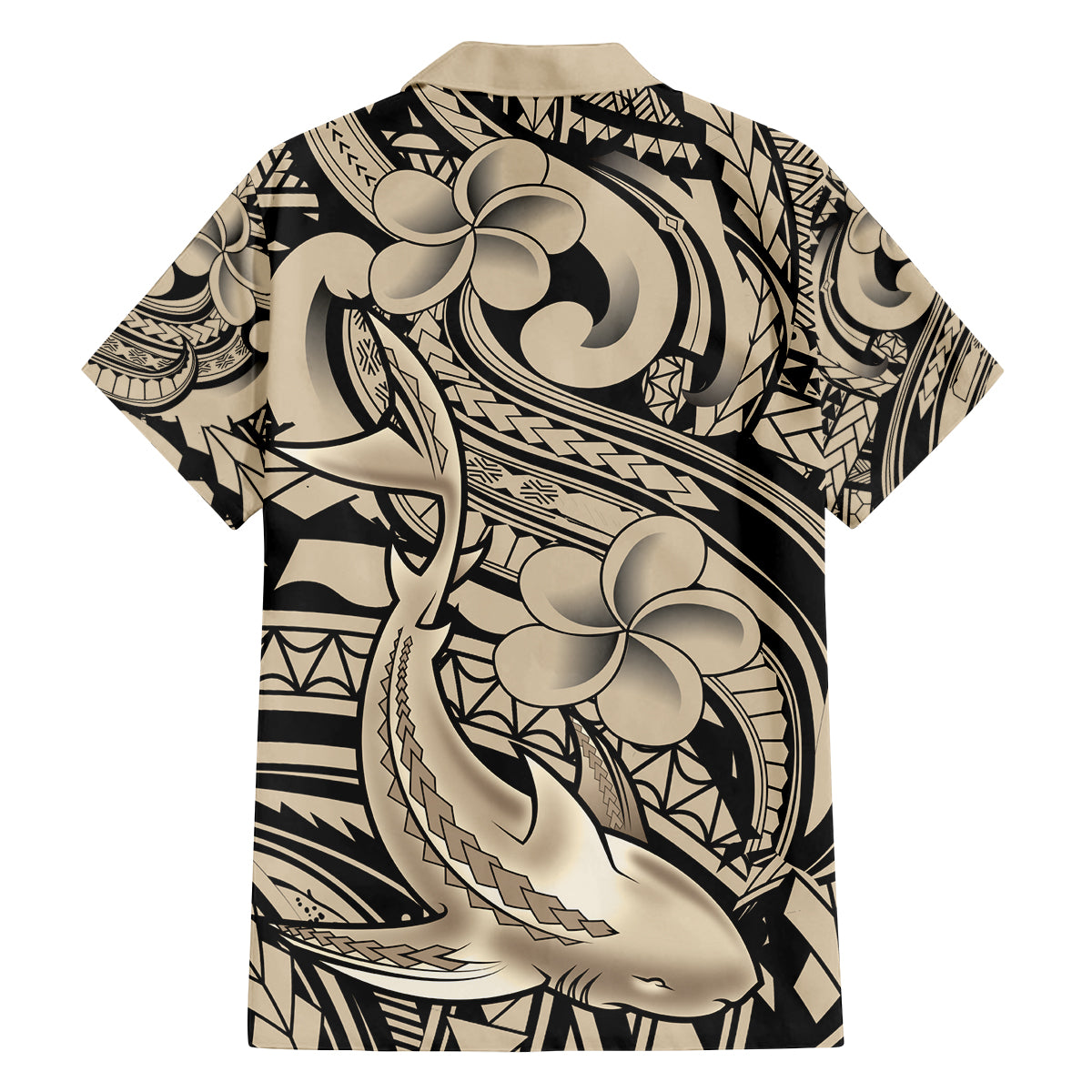 Polynesian Shark Tribal Tattoo Family Matching Off Shoulder Maxi Dress and Hawaiian Shirt Beige Style