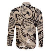 Polynesian Shark Tribal Tattoo Family Matching Off Shoulder Maxi Dress and Hawaiian Shirt Beige Style
