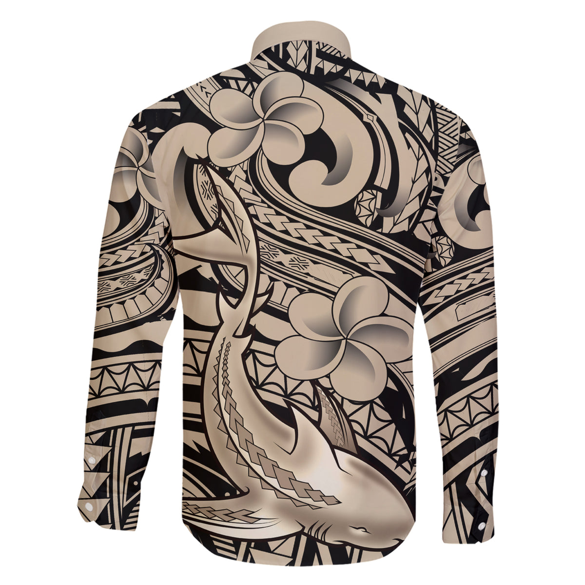 Polynesian Shark Tribal Tattoo Family Matching Short Sleeve Bodycon Dress and Hawaiian Shirt Beige Style LT9 - Polynesian Pride