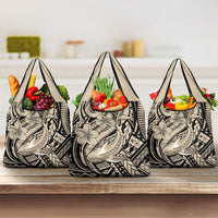 Polynesian Shark Tribal Tattoo Grocery Bag Beige Style