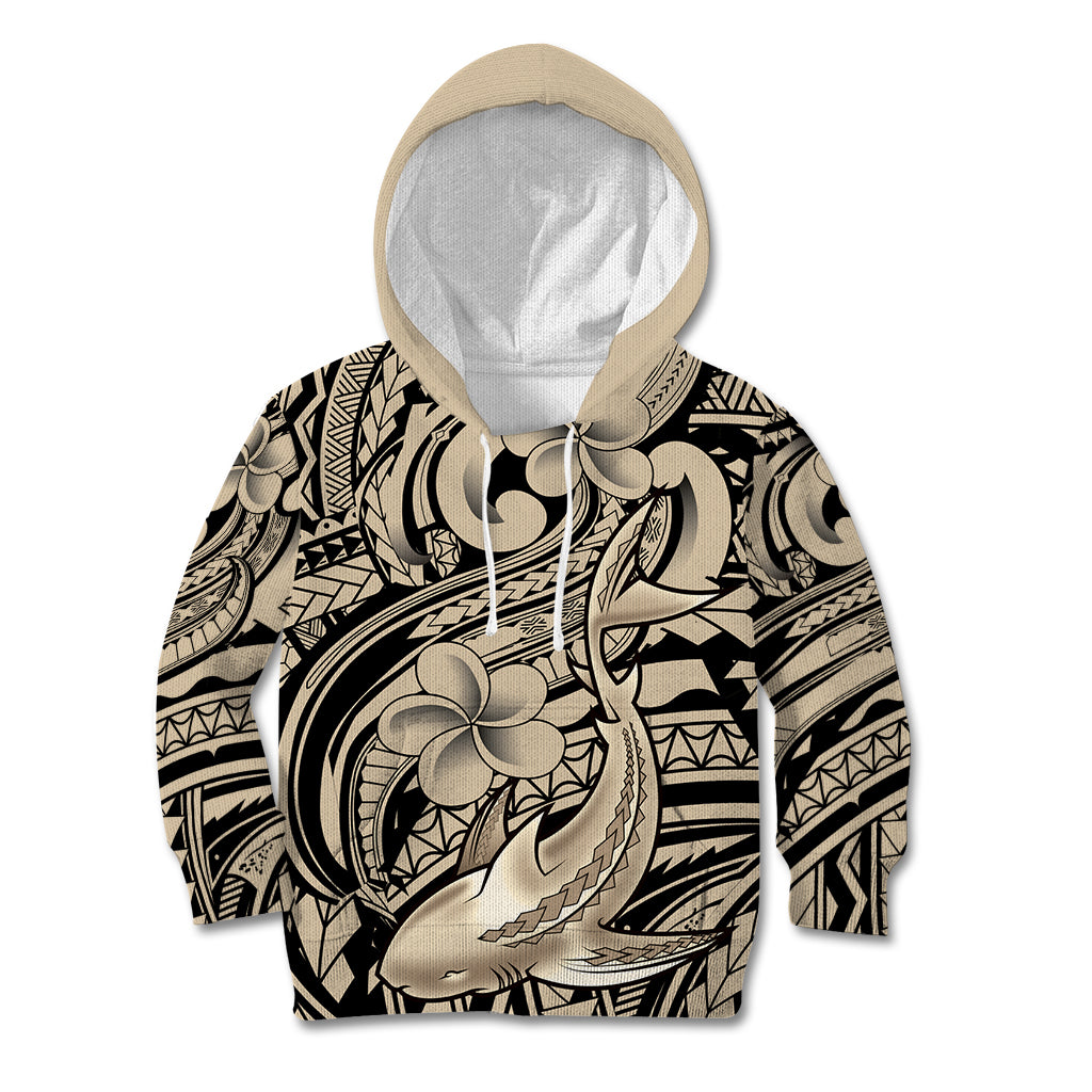 Polynesian Shark Tribal Tattoo Kid Hoodie Beige Style