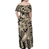 Polynesian Shark Tribal Tattoo Off Shoulder Maxi Dress Beige Style