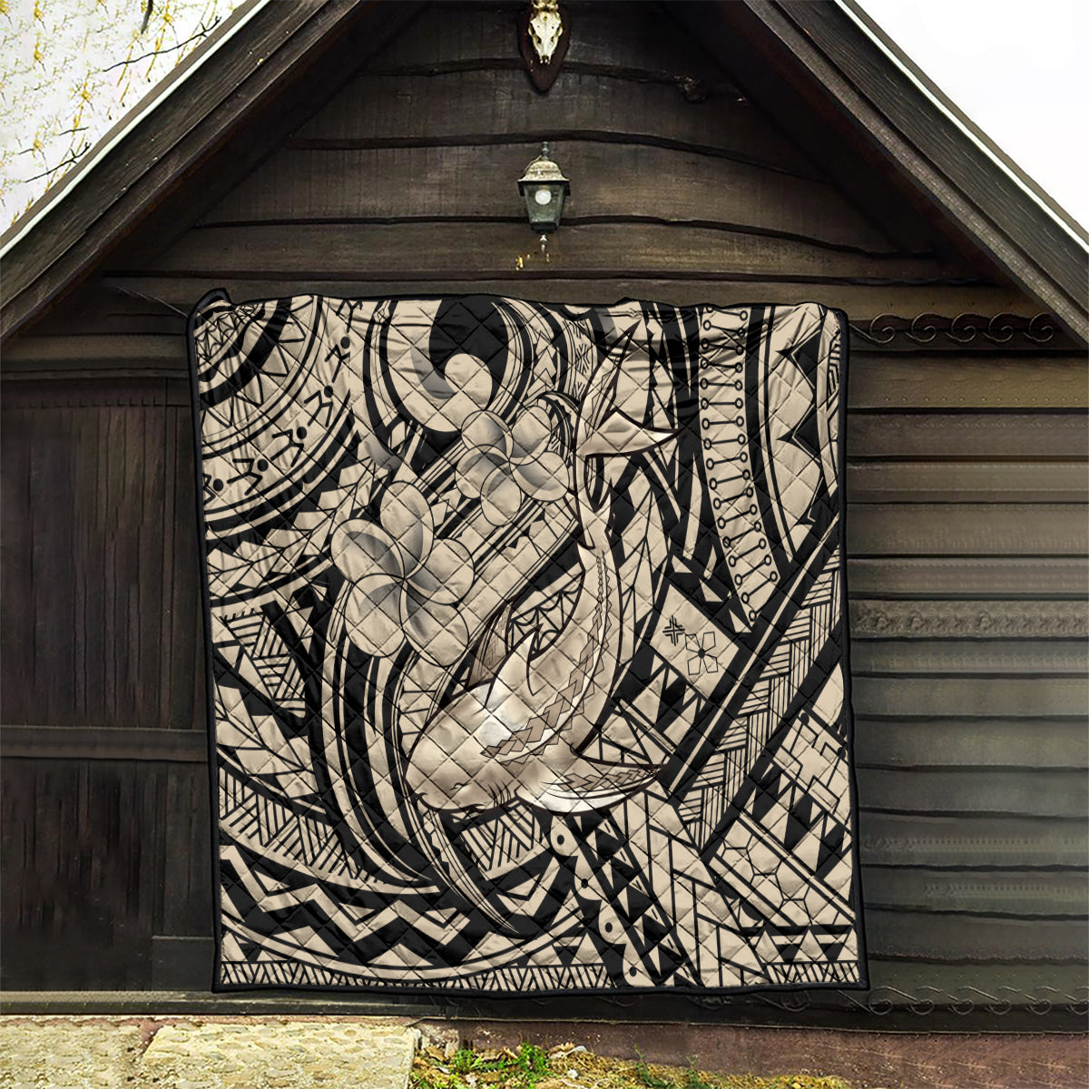 Polynesian Shark Tribal Tattoo Quilt Beige Style LT9 - Polynesian Pride