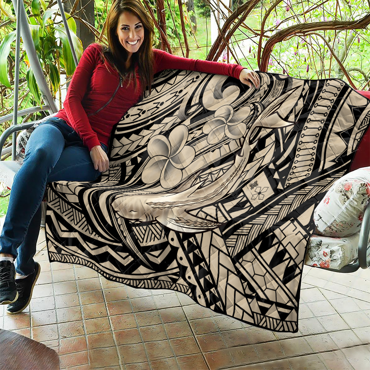 Polynesian Shark Tribal Tattoo Quilt Beige Style LT9 - Polynesian Pride