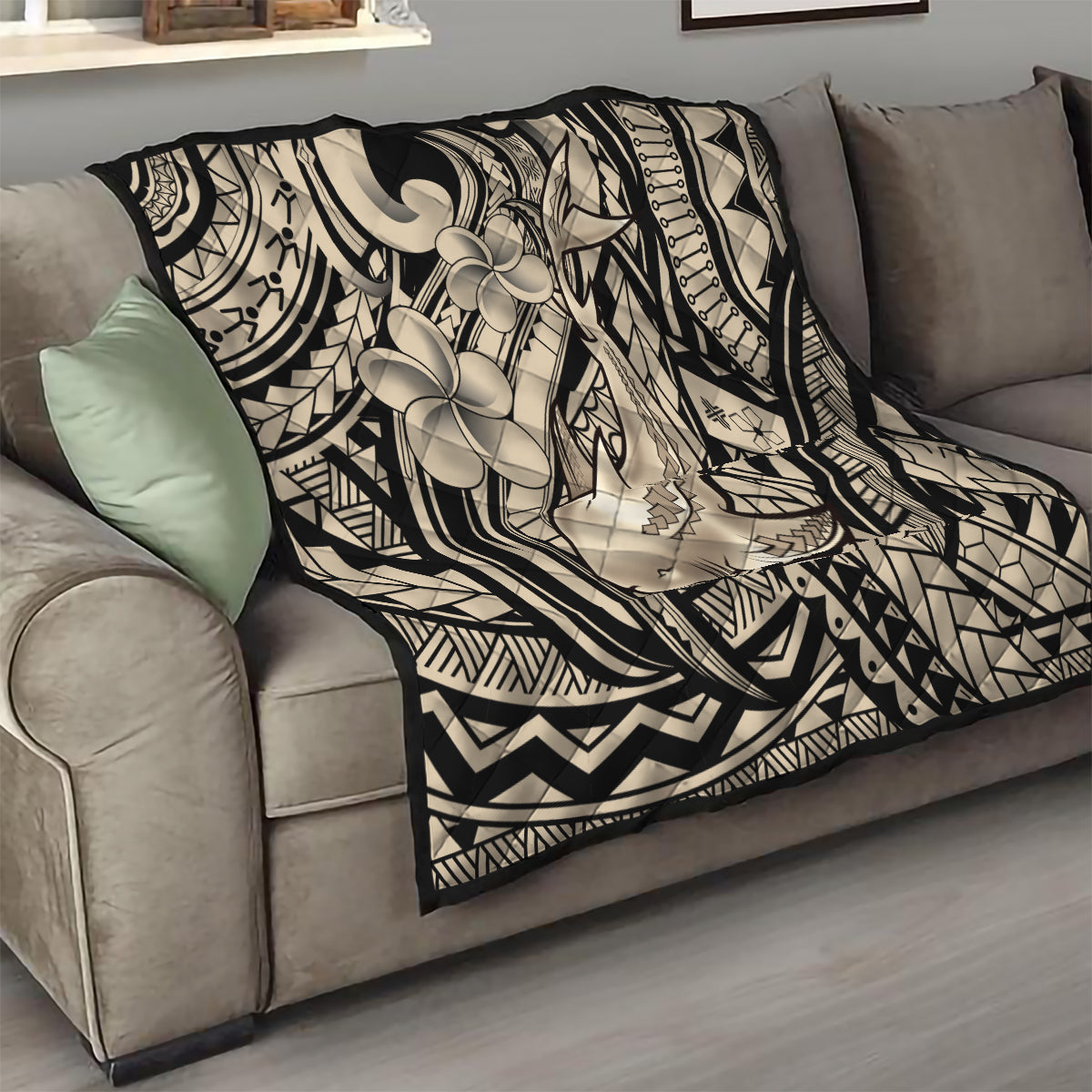 Polynesian Shark Tribal Tattoo Quilt Beige Style LT9 - Polynesian Pride