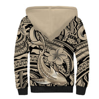 Polynesian Shark Tribal Tattoo Sherpa Hoodie Beige Style