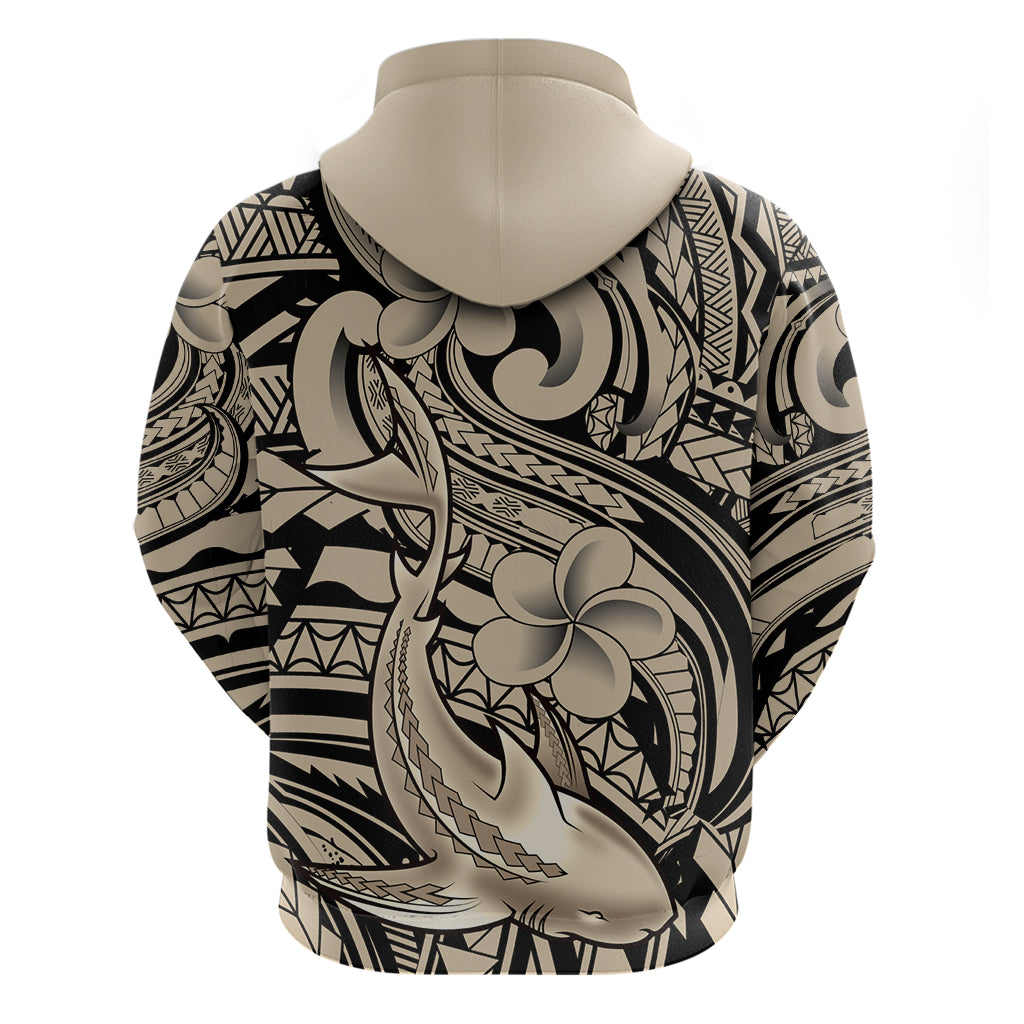 Polynesian Shark Tribal Tattoo Zip Hoodie Beige Style