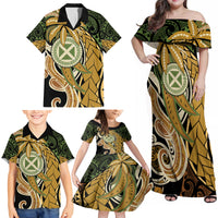 Wallis and Futuna Victory Day Family Matching Off Shoulder Maxi Dress and Hawaiian Shirt Since 1945 with Polynesian Platinum Floral Tribal LT9 - Polynesian Pride