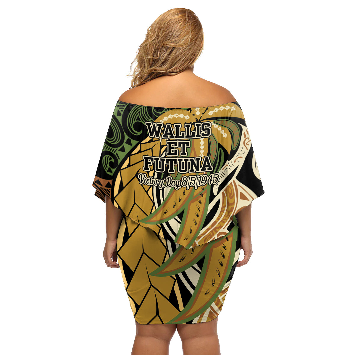 Wallis and Futuna Victory Day Family Matching Off Shoulder Short Dress and Hawaiian Shirt Since 1945 with Polynesian Platinum Floral Tribal LT9 - Polynesian Pride
